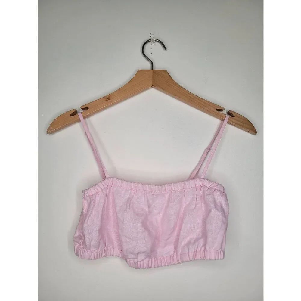 Wilfred Free Aritzia Pink Linen Bralette Crop Top Womens XS Minimalist